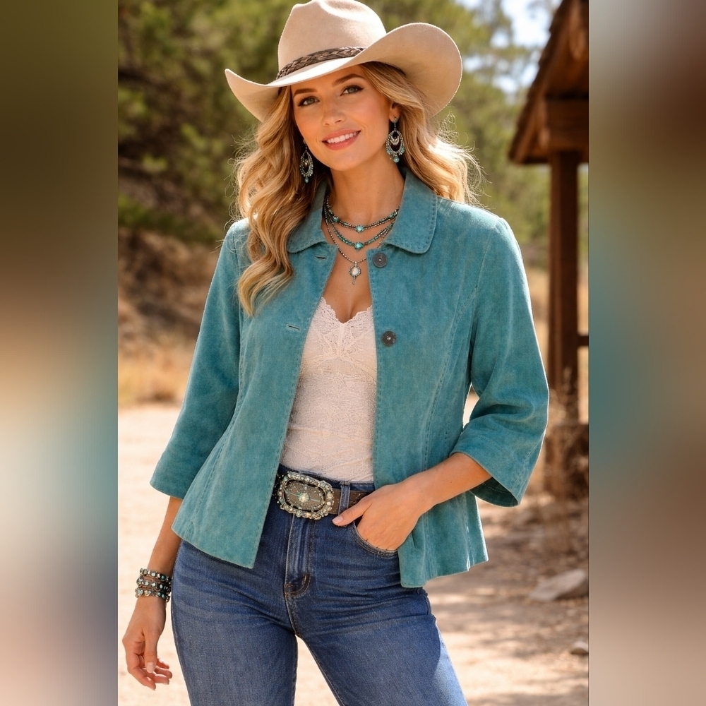 Coldwater Creek Suede Leather Western 3/4 Sleeve Jacket M